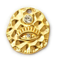 Charms Médaille Ronde Martelée Oeil Strass Blanc