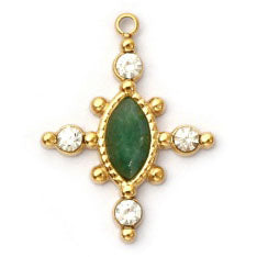 Charms Croix Pierre verte (Agate) et Strass