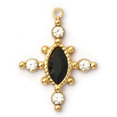 Charms Croix Pierre noire (Obsidienne) et Strass