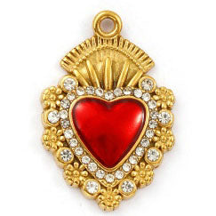 Charms Coeur Ex Voto rouge et strass