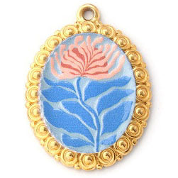 Charms Médaille Ovale Fleur - Résinez Blanc Bleu Rouge