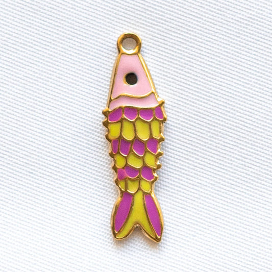 Charms Poisson émail rose et vert