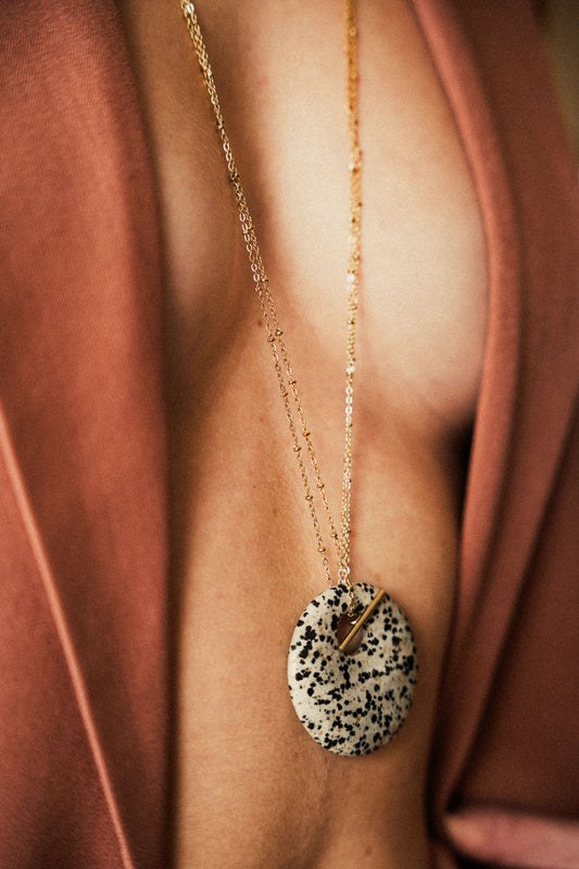 Collier sautoir Rowan - Jaspe dalmatien