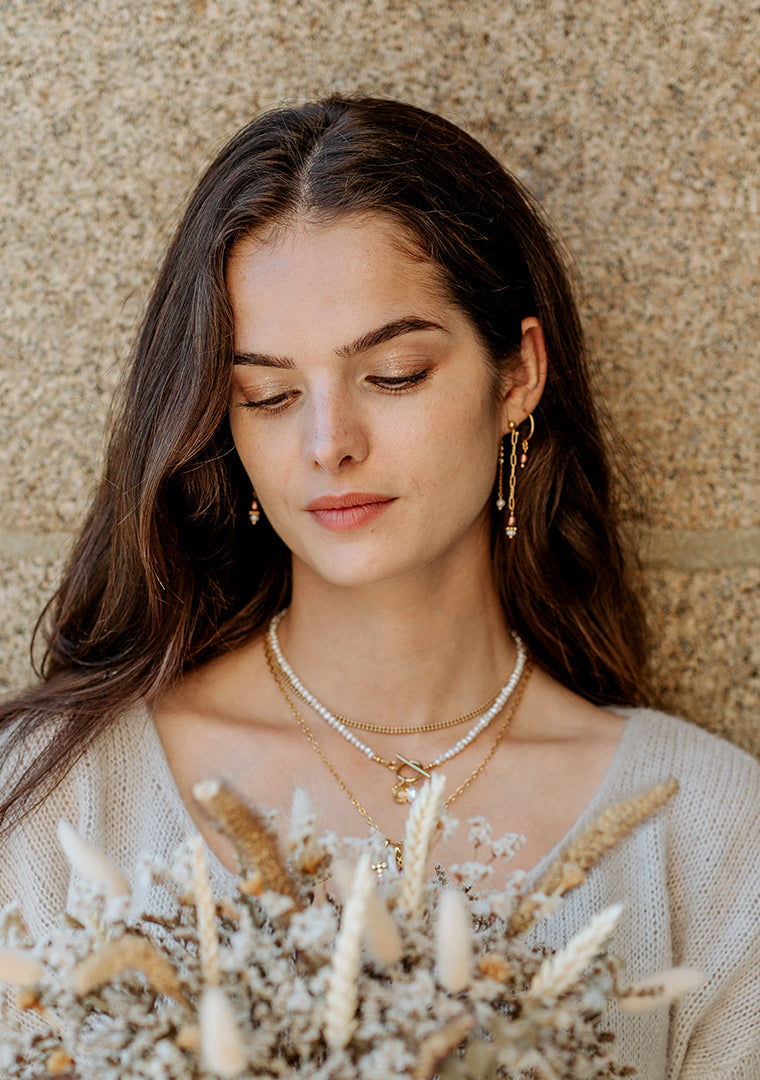 Boucles Calypso - Perles eau douce blanches & roses