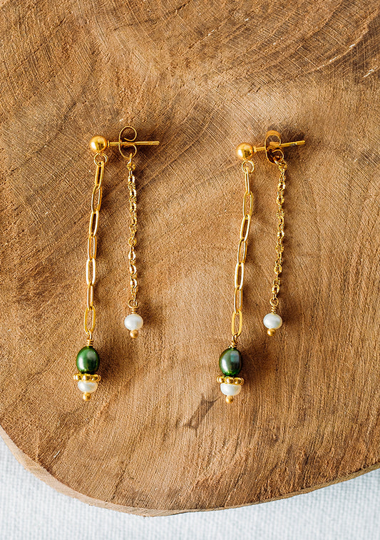 Boucles Calypso - Perles eau douce blanches & vertes