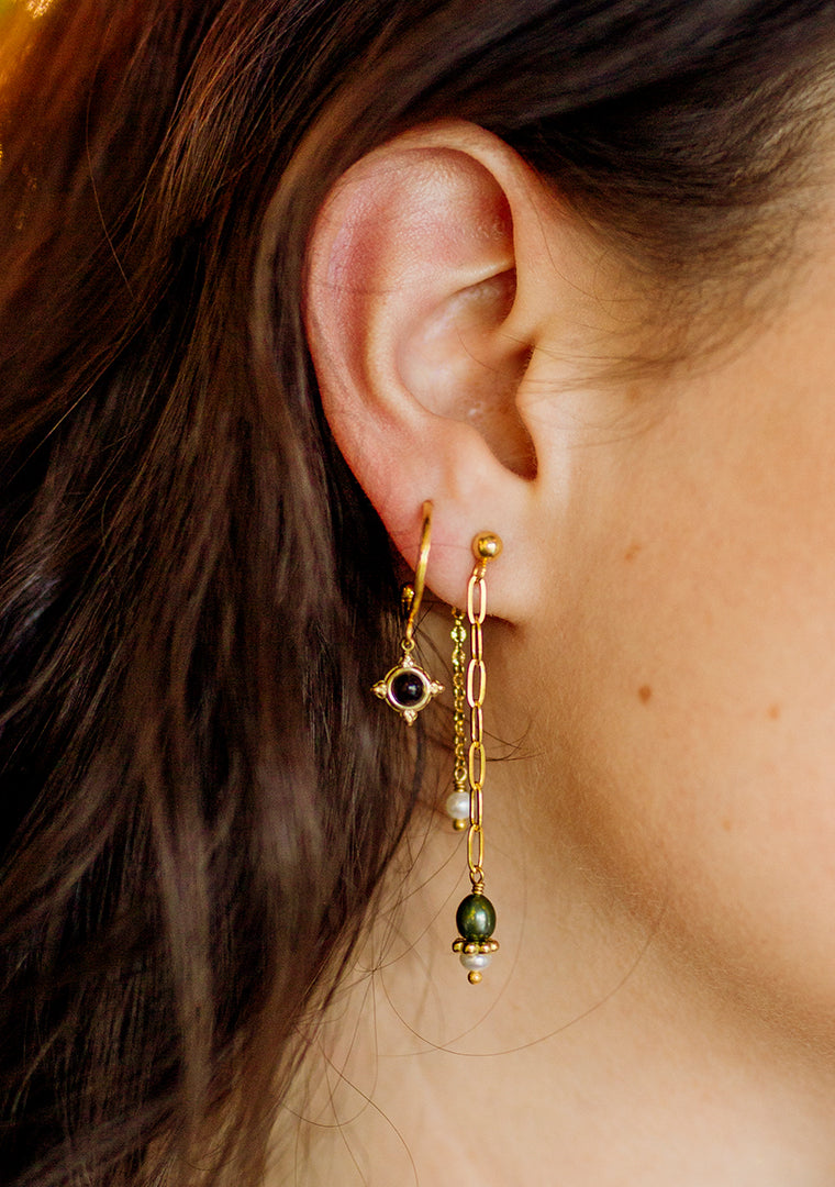 Boucles Calypso - Perles eau douce blanches & vertes
