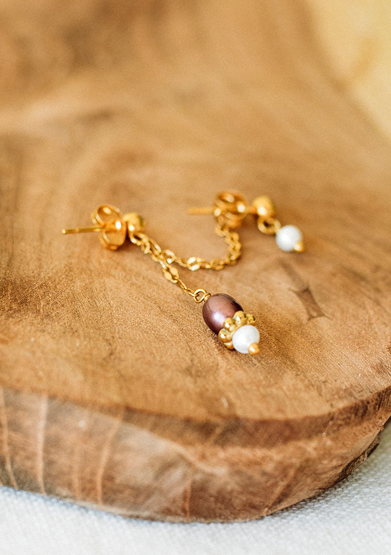 Double boucles Calypso - Perles d’eau douce blanches & rose