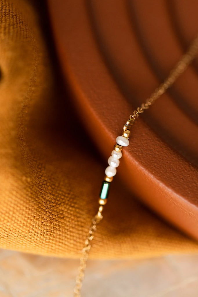 Bracelet Baya - Perles d’eau douce & Hématite kaki