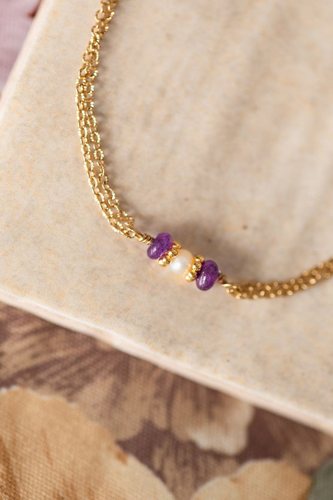 Bracelet Luana - Jade teintée violette & Perle d’eau douce