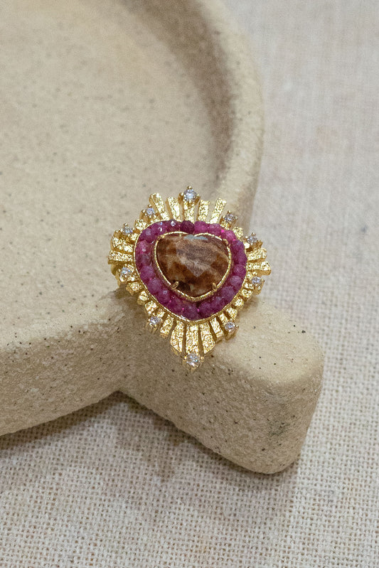 Broche Corazon - Beige & Rose