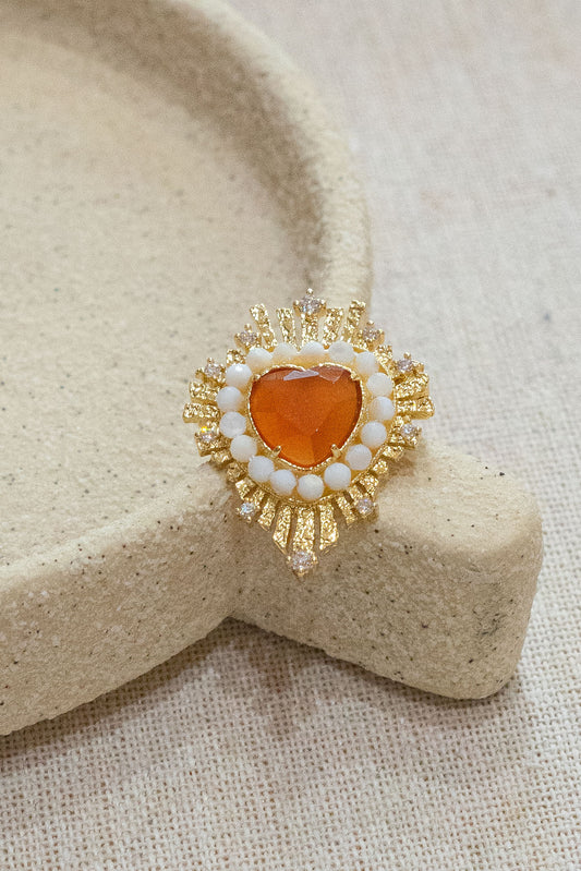Broche Corazon - Orange & Blanc